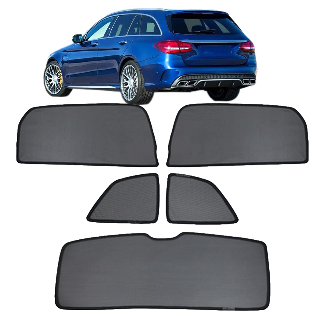 Sonnenschutz Auto Vorhang Für Baby Kinder Sonnenblende Für C Class S205 Wagon 2014-2021 UV Schutz Magnetisch Sonnenschutz Für Autofenster Seitenscheibe Schwarz,Rear+Triangular+Back-windscreen-5PCS