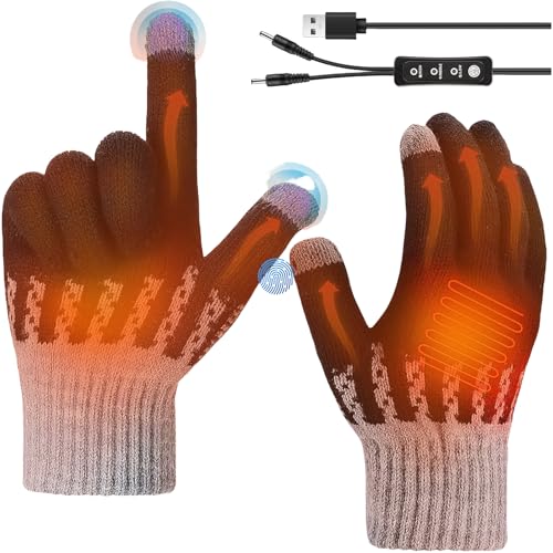COMBLU Guanti riscaldati USB, scaldamani a 3 livelli regolabili, guanti invernali in maglia calda, lavabili, per interni ed esterni