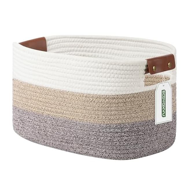 Cotton Rope Basket , Storage Baskets with Handle, 15x10x9 Inch Woven Basket for Shelves, Laundry, Towels, Clothes, Books, Toys (Black 1Pack)