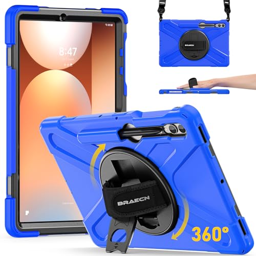 Image of BRAECN Case Galaxy Tab S10 Plus / S9 Plus / S9 FE+ / S8 Plus / S7 Plus / S7 FE | 12.4 inch Shockproof Heavy Duty Full Body Protective Cover with Hand Strap & Kickstand, Shoulder Strap, S Pen Holder Blue