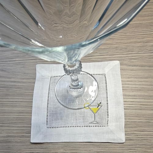 Servilletas de cóctel bordadas de lino y algodón blanco 6"x6" miniatura 5
