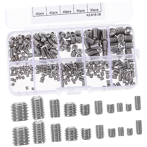 PRETYZOOM Stainless Steel Hexagon Socket Screw Assortment Kit 300pcs /4/5/6/8 Grub Screws for Door Faucet Light Fixtures
