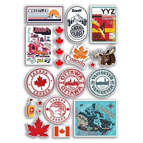 A4 Sticker Sheet Canada Vinyl Stickers - Canadian Landmarks City Beach Flag Map Holiday Suitcase Luggage Scrapbook Culture Travel #78877