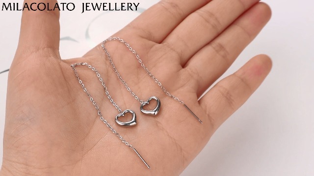 Milacolato Set 8 Paia Orecchini Threader In Acciaio Inox - Forma Di Goccia, Cuore, Nappa E Triangolo - Gioielli Donna - 2