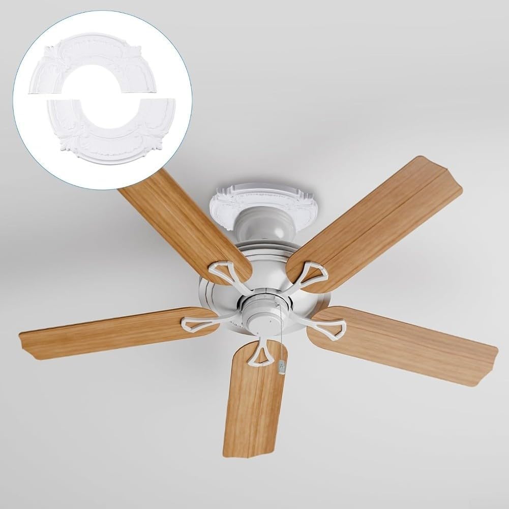 White PU Ceiling Medallion Light Fixtures and Ceiling Fans – Detachable Decorative Ceiling, 11.81" OD / 3.43" ID, Waterproof & Dent-Resistant