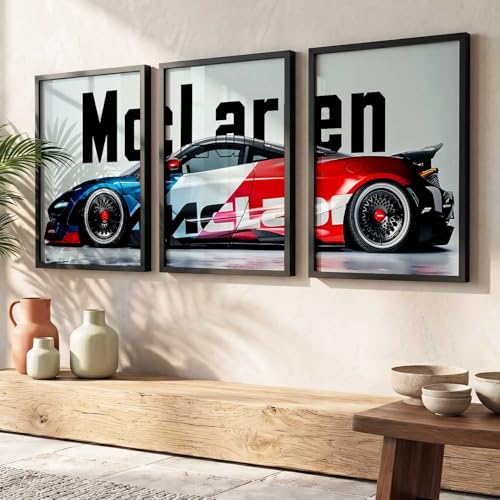 Image of HOTHOUSE Big McLaren Car Framed Posters Gift Items for Boys Room Wall Decoration Bedroom Living Room Office Studio Decor | Car Poster Frame for Wall Decor Set Of 3 Size(13X17 inch)