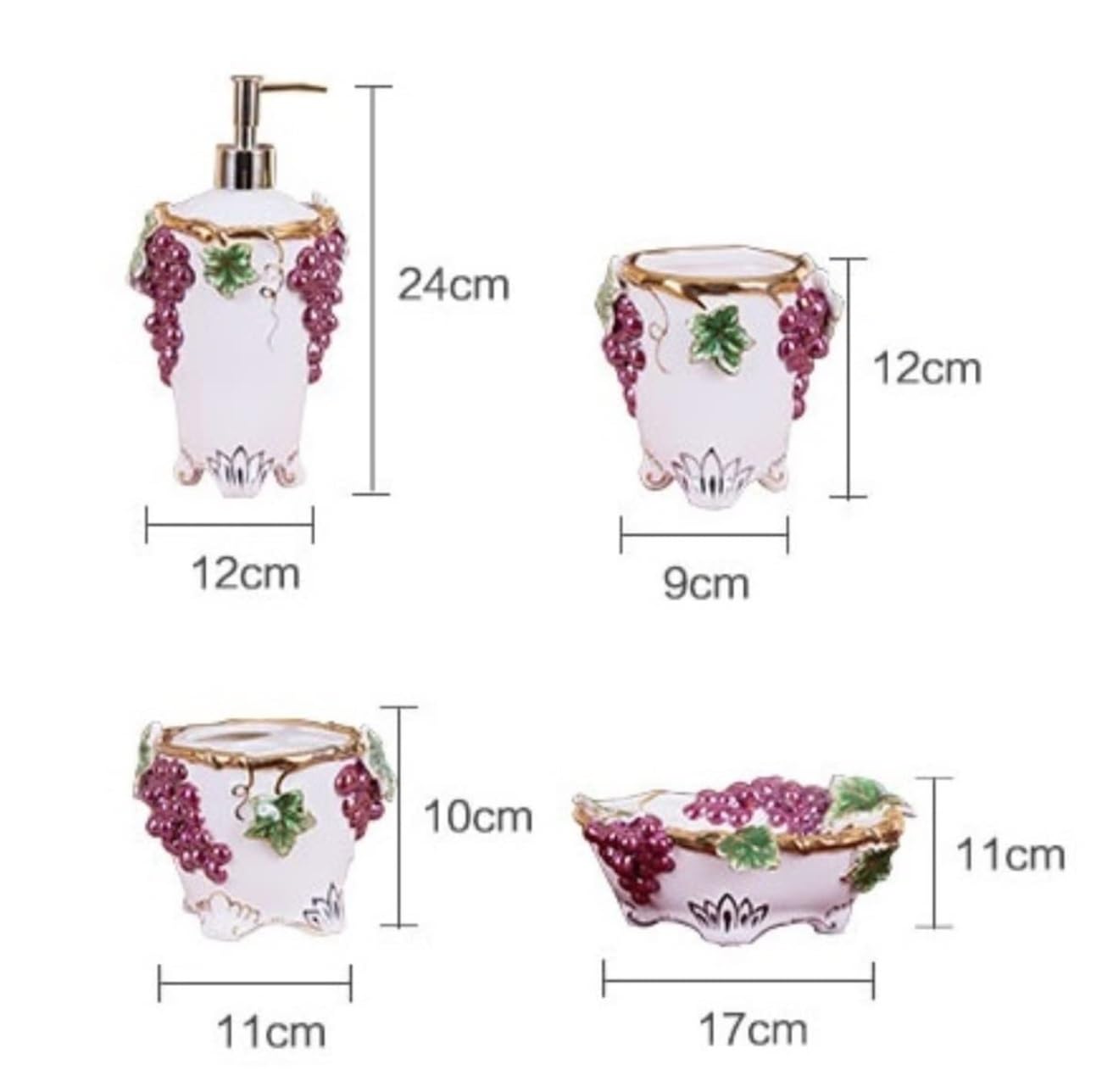 Badezimmer Set 5-teiliges Badezimmer-Zubehör-Set, Traubenmuster, Keramik, Badezimmer-Bürsten, Praktisches Dekoration Organizer