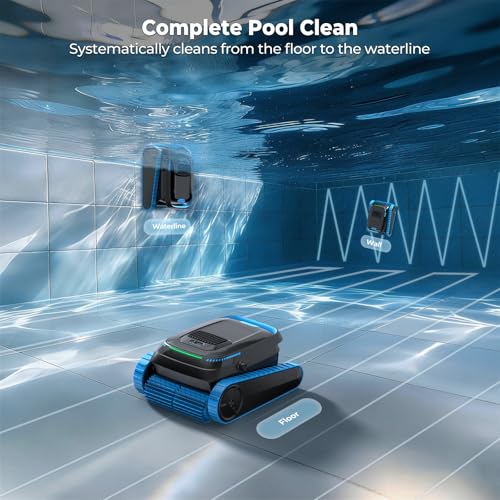 Image of Cordless Robotic Pool Cleaner, 5000 GPH with 150μm Filter, Floor /Wall /Waterline Cleaning, Smart Zigzag Navigation, 5200mAh Battery, App-Controlled Presets for Inground & Above Ground Pools, Deep Blue