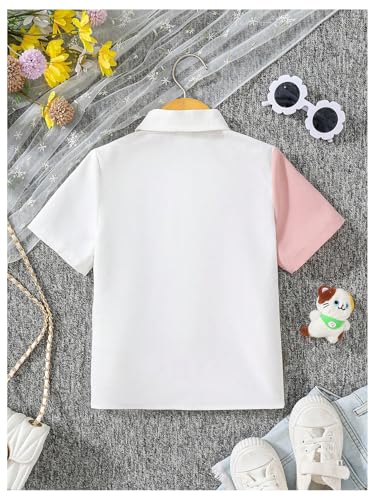 SweatyRocks Girl's Cute Cat Print Button Down Shirts Color Block Blouse Summer Tops2