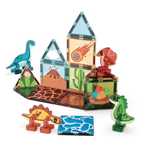 Image of Geomag Magnetic STEM Building Bundle - Magicube Montessori Blocks + Dinosaur Magnetic Tiles Set for Kids