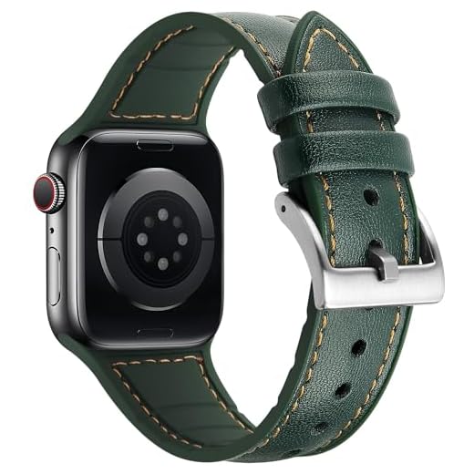 Tasikar Kompatibel med Apple Watch armband 42 mm 44 mm, äkta läder med mjuka silikonhybriddesignremmar, utbytesband kompatibelt med Apple Watch SE Series 6 5 4 3 2 1- (42 mm 44 mm, grön)