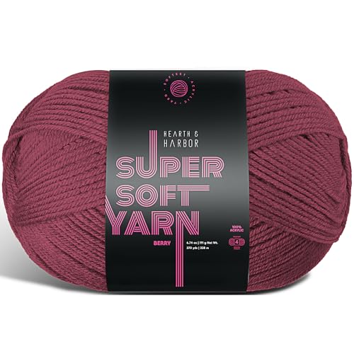 Image of Acrylic Yarn for Crocheting & Knitting - Soft Crochet Yarn for Crocheting, 370 Yards, Perfect for Crafts & Amigurumi, Medium Worsted Weight 4, Berry