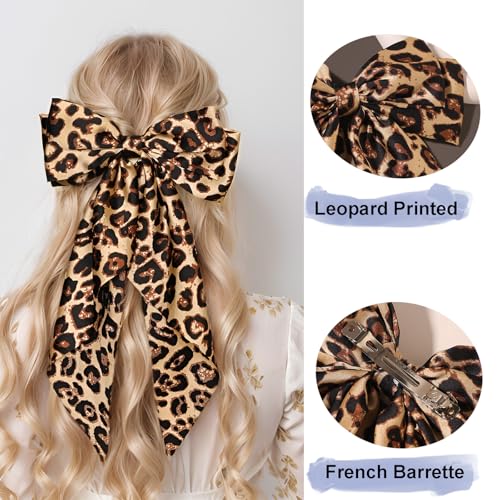 Gran lazo de cabello de raso con estampado de leopardo miniatura 2
