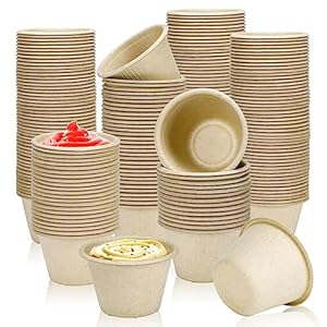 150 Pack 4oz Natural Bagasse Fiber Sauce Cups, Compostable Small Disposable Paper Dipping Bowls Biodegradable Condiment Portion Sample Snack Charcuterie Serving Tasting Cups