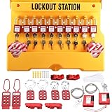 RealPlus Lockout Tagout Station with Loto Devices - 10 Pack Safety Padlocks, 6 Hasps, 2 Integrated Cable Locks, 4 Circuit Breaker Lockout, 40 Loto Tags, Lock Out Tag Out Kit Board
