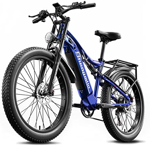 VLFINA Full suspension Electric Bike for adult, 26inch Fat Tire 7speed Electric Mountain Bike, 48V15Ah removable Lithium Battery,Dual hydraulic disc brakes ebike
