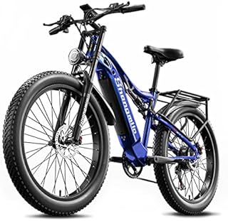 VLFINA Full suspension Electric Bike for adult, 26inch Fat Tire 7speed Electric Mountain Bike, 48V15Ah removable Lithium Battery,Dual hydraulic disc brakes ebike