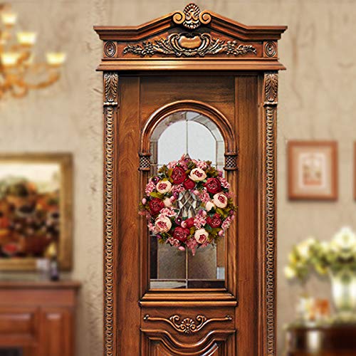 Bernice 19 Inch Artificial Peony Wreath Blooming Silk Flower Peonies Flower Green Leaves For Outdoor Front Door Indoor Wedding Wall Or Window Décor #TOP4