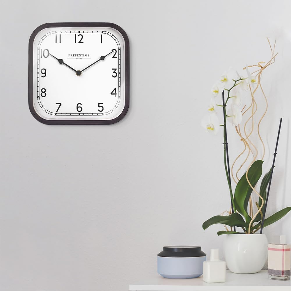 Presentime & Co 10" Anton Vintage Square Clock, Silent No Ticking, Wall & Mantel 2 in 1, Desk and Shelf Clock, Tabletop Décor, Oil Rubbed Bronze Color.