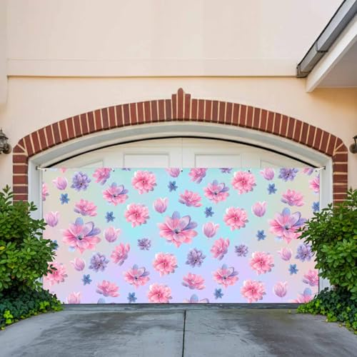 Garage Door Cover Banner 7x16 Ft, Spring Floral Garage Door