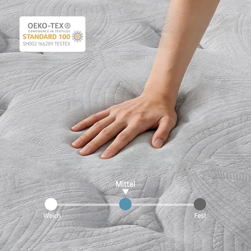 TeQsli Gel Taschenfederkernmatratze 140x200 cm H3 mittelfest 25 cm Höhe, Ergonomische 9-Zonen Matratze mit Gel Memory Schaum für Rückenunterstützung & Druckentlastung, Öko-Tex & CertiPUR Zertifiziert