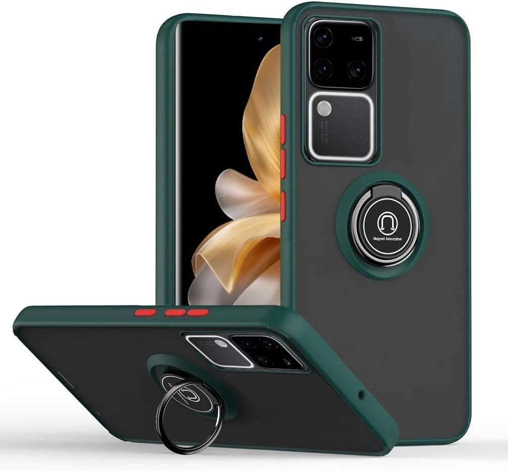 Case For Vivo V30 / V30 Pro 5G Rotational Metal Ring Grip Kickstand Cover Magnetic Car Mount Holder Case Shockproof Anti Fingerprint Anti Scratch Case for Vivo V30 / V30 Pro 5G (Green)