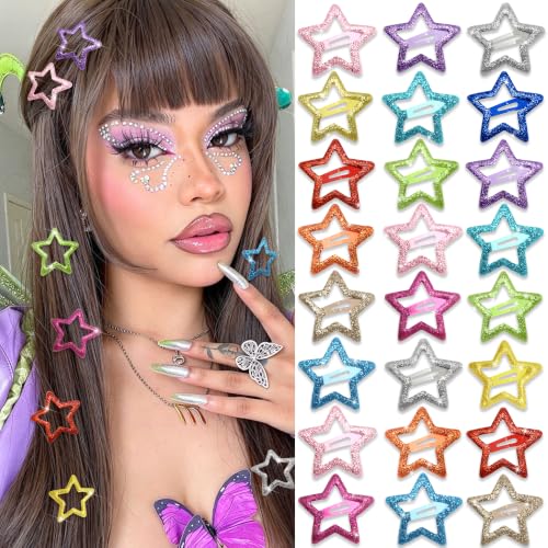 NAISKA 24PCS Glitter Star Clips Colorful Star Hair Clip Y2k Stars Barrettes