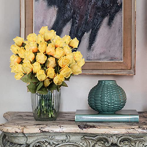 Artificial Realistic Roses Yellow Flowers 24" Real Touch Silk Roses Bouquet Long Stems Rose For Flower Arrangement Fake Roses Decor For Home Party Wedding Table Centerpieces Roses Realistic - 5 Pcs #TOP2