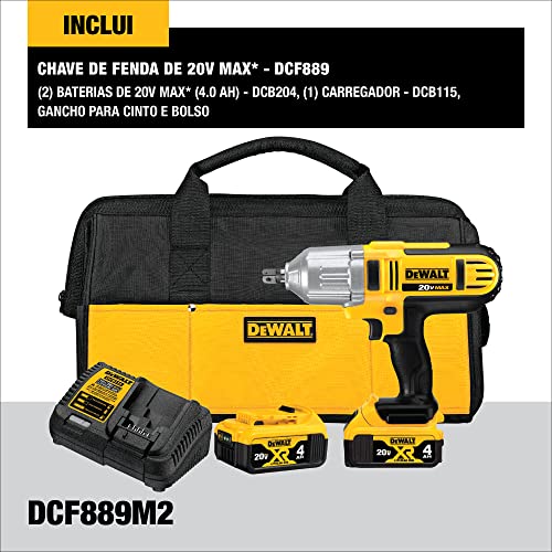 DEWALT Chave de Impacto 1/2 Pol. (13mm) 20V MAX* Ion-Litio om 2 Baterias 4.0Ah 1500 RPM Maleta e Car