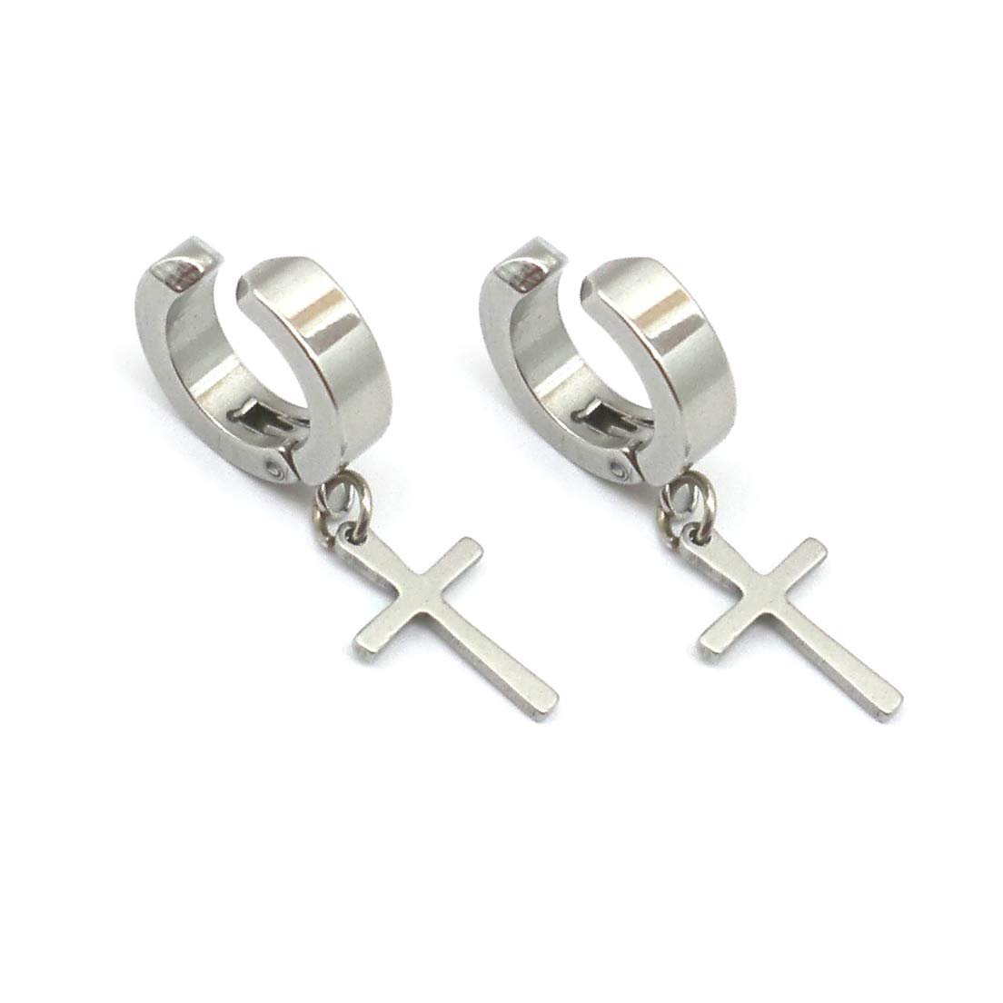 BRINCO DE PRESSÃO DE ARGOLA PRATA 3 MM E CRUZ (PAR)