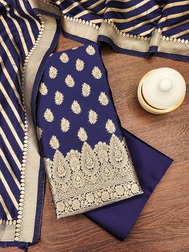 Image of DEVANGI Women's Banarasi Silk Unstitched Salwar Suit Dress Material With Dupatta