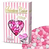 Confetti Cuoricini Mignon Crispo 500 g al Cioccolato Fondente, Selection Color Cuori con 5 Sfumature di Rosa Made in Italy per Bomboniera Nascita Battesimo Cresima - 500 grammi