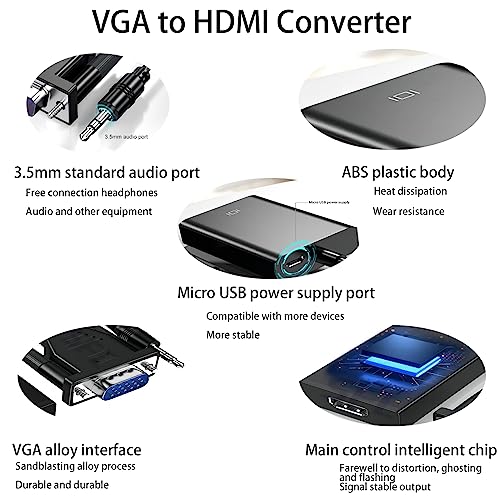 SZFUDIGO VGA to HDMI Adapter,Compatible for Desktop, Laptop, Monitor, Projector, HDTV, Xbox and More