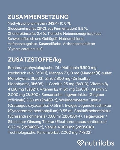 NutriLabs Canicox®-GR Nahrungsergänzung für Senioren-Hunde 500 ml - Nahrungsergänzung für Senioren-Hunde mit MSM, Chondroitin, Glucosamin, Ginseng u.v.m. - Gesundheitsprodukte für Hunde