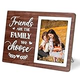 KLYTINK Best Friend Picture Frame, Friendship Gift for Women Besties, Best Friends Birthday Graduation Christmas Gifts Going Away Gifts, Friends Are the Family We Choose, 4x6 Inches Photo (Brown01)
