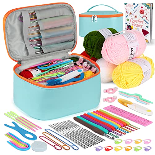 Coopay Crochet Kit Portable Crochet Set With Yarn, Crochet Hooks Ergonomic Soft Grip With Knitting & Crochet Supplies, Travel Crochet Starter Kit With Case For Beginners, Crafters And Professionals