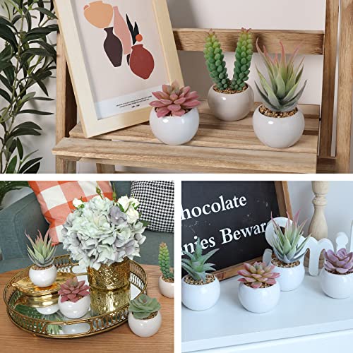Cewor 6Pcs Succulents Plants Artificial In Mini White Ceramic Pots, Small Succulent In Pots Faux Succulent Fake Indoor Plants For Office Decor Home Decoration Bedroom Desk Bathroom Windowsills Aesthe #TOP6