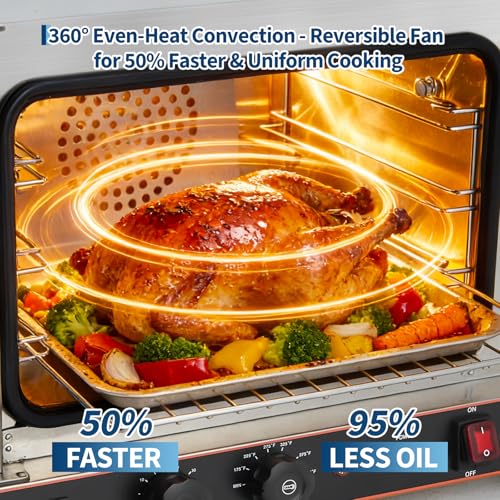 Image of Garvee Commercial Convection Oven Countertop, 22L /20Qt, 1440W Toaster, 3-Tier Electric Oven w /Front Glass Door, Trays Wire Racks Clip Gloves, 120V