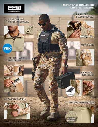 Image of CQR Men's Tactical Combat Shirt, 1 /4 Zip Long Sleeve Breathable Military BDU Training Top for Shooting, Hunting, Range Use