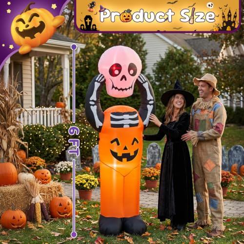 6 FT Halloween Inflatable Pumpkin Skeleton with LED Lights - image 2