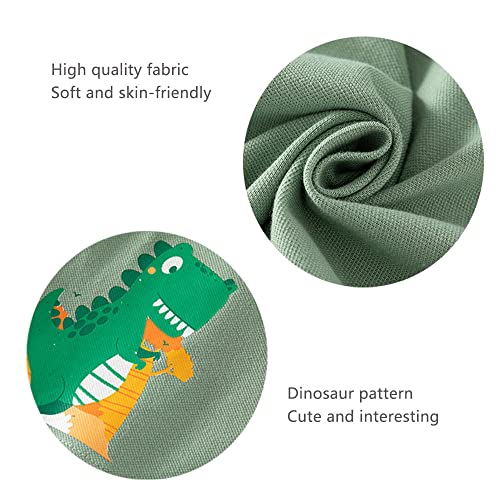 2 Pack Baby Boy Button Down Short Sleeve Shirt Toddler Cool Cartoon Dinosaur Print Dress Tops Polo T-Shirt,Blue+Green,4-5T #TOP3