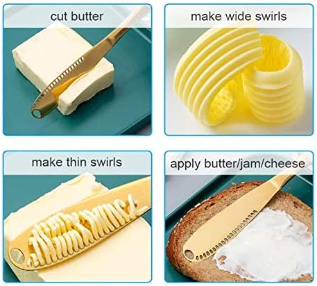 Miniatura 2 de Esparcidor de mantequilla 3 en 1 de acero inoxidable, cuchillo esparcidor, utensilios de cocina (dorado)