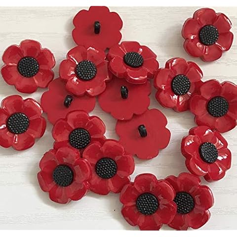Sewing Essentials Online 10 Red Poppy Flower Buttons 23mm 2.3cm ~ Free UK Postage ~ Cover