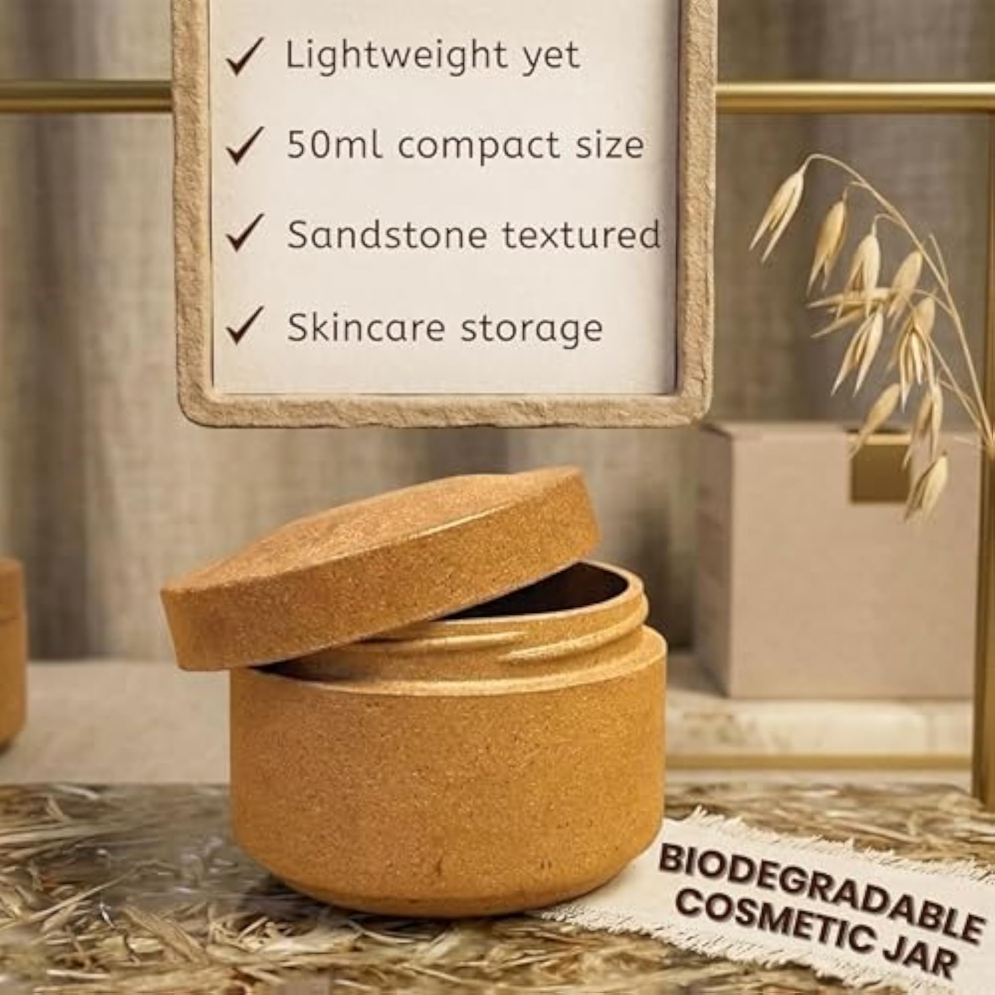50ml Biodegradable Round Cosmetic Jar, Sandstone Finish
