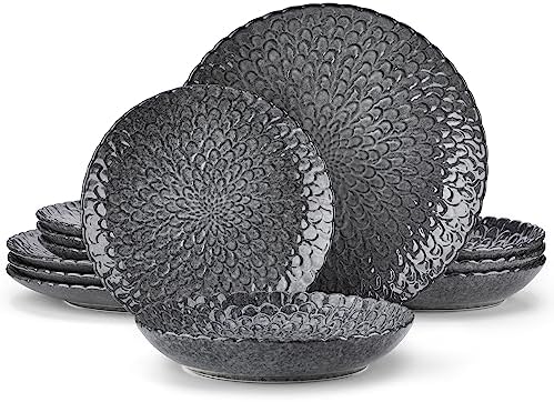 vancasso Bonbon zielony zestaw obiadowy, 24 sztuki kamionki, zestaw zastawy stołowej, ręcznie malowane spirale, ceramiczny zestaw z talerzem obiadowym, talerzem deserowym, talerzem do zupy, miską, zestaw dla 6 osób