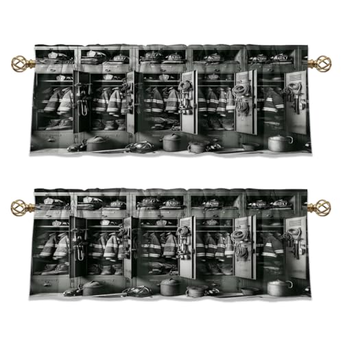 Retro Fireman Theme Blackout Curtain Valances,Vintage 70s Rustic Firefighter Energy Efficient Rod Pocket Curtain Window Valances for Kitchen Windows,54