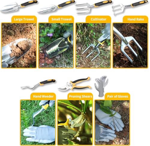 Set de herramientas de jardinería, 8 piezas, acero y goma miniatura 3