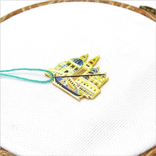 Image of Awesome Pattern Studio Needle Minder Set - Venice Magnetic Needle Minder + 2 Needle Threaders + Crane Scissors. Enamel Pin for Cross Stitch, Embroidery and Craft