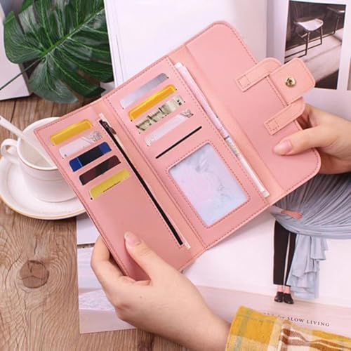 1Pc Women's Pink Long Wallet With Three Fold Multifunctional Fashionable PU Handbag4
