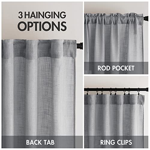 MIULEE Grey Linen Curtains 84 Inch Length for Bedroom Living Room, Soft Thick Linen Textured Window Drapes Gray Semi Sheer Light Filtering Back Tab Rod Pocket Burlap Look Decor, 2 Panels